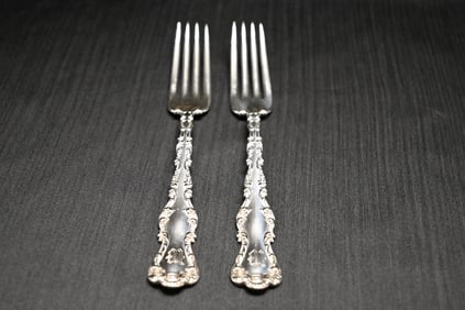Pair of Antique Watson Sterling Silver St. Louis Pattern Forks - Monogrammed 'M'