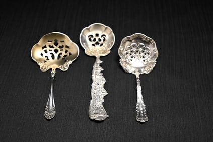 Antique Sterling Silver Spoon Lot: Wallace Rose Bon Bon Scoop, Watson St. Louis, & Tampa, FL