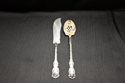 Antique Louis XV (Sterling, 1891) by Whiting Manf Co Silver 2-Piece Serving Set, Pat. 1891 (Knife &