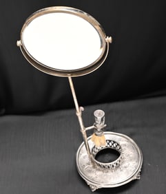 Antique Silver Plated Shaving Stand and Vanity Mirror Set