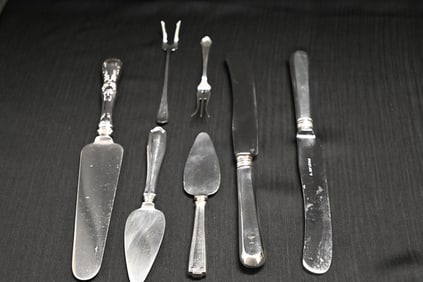 Collection of Six Sterling Silver Handle Dessert & Serving Pieces