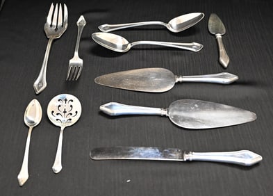 Antique Gorham Sterling Silver 9-Piece Flatware & Serving Set - "Clermont" Pattern (c. 1915)
