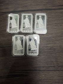 1 oz 999 Silver Bar - PAMP - LADY OF LIBERTY Lot of 5 bars