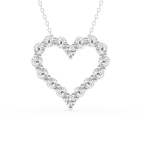Brilliant Diamond - 2 Carat Round Lab Grown Diamond Heart Pendant in Sterling Silver, 18 Inches