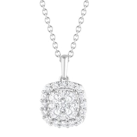 Brilliant Diamond - 1 Carat Round Lab Grown Halo Diamond Pendant Necklace in Sterling Silver,