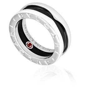 Bvlgari - Save The Children Sterling Silver And Black Ceramic 1-Band Ring, Brand Size 58 (US Size