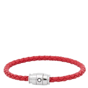 Montblanc - Steel & Red Leather Bracelet, Size 63
