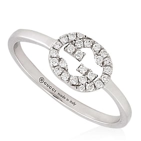 Gucci - 18K White Gold Interlocking G Diamond Ring, Size 13