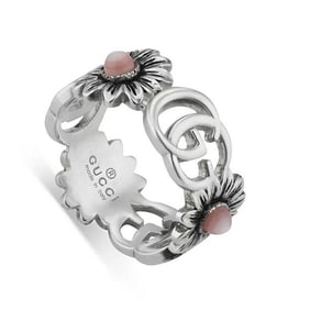Gucci - GG Marmont Sterling Silver and Mother of Pearl Floral Ring Size 6 -