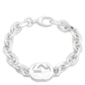 Gucci - Interlocking G Motif Sterling Silver Bracelet Size 19 - Yba627068002