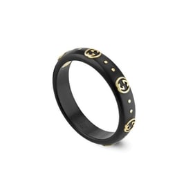 Gucci - 8ct Yellow Gold Icon Black Corundum 4mm Ring size 6 3/4