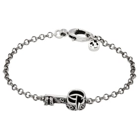 Gucci - Ladies 925-Sterling Silver Double G Key Bracelet, Size 17