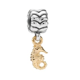 Pandora - Sterling Silver Bead with 14K Gold Seahorse Nautical Dangle -
