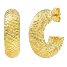 14kt Yellow Gold Diamond Cut Huggie Hoop Earring