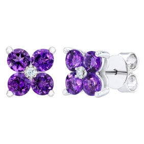 Gemstone and Diamond 14kt Gold Flower Earrings