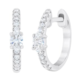Oval & Round Brilliant 0.25 ctw VS2 Clarity, I Color Diamond 14kt Gold Hoop Earrings