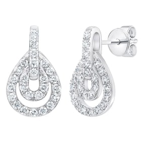 Round Brilliant 0.62 ctw VS2 Clarity, I Color Diamond 14kt White Gold Double Teardrop Dangle