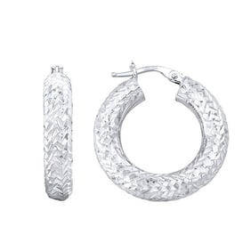 14kt White Gold Diamond Cut Hoop Earring
