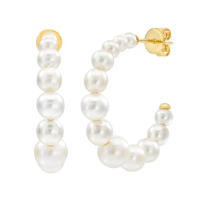 Freshwater Cultured 2.5-6mm Graduated Pearl 14kt Yellow Gold Hoop Earrings