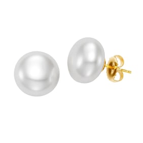 Freshwater Cultured 12-13mm Button Pearl 14kt Yellow Gold Earrings