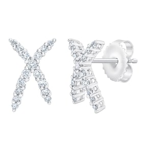 Round Brilliant 0.34 ctw VS2 Clarity, I Color Diamond 14kt Gold X Shape Earrings