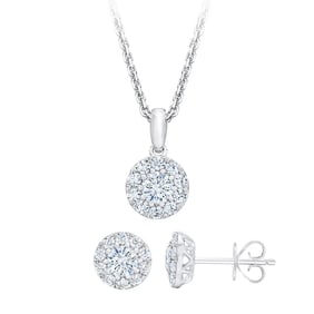 Round Brilliant 1.00 ctw VS2 Clarity, I Color Diamond 14kt White Gold Earring & Necklace Set