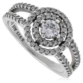 Pandora - Ladies Sterling Silver Sparkling Double Halo Ring, Size 52