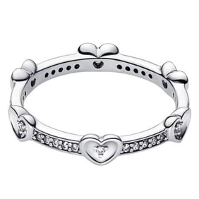 Pandora - Sterling Silver Sparkling Hearts Ring, Size 50