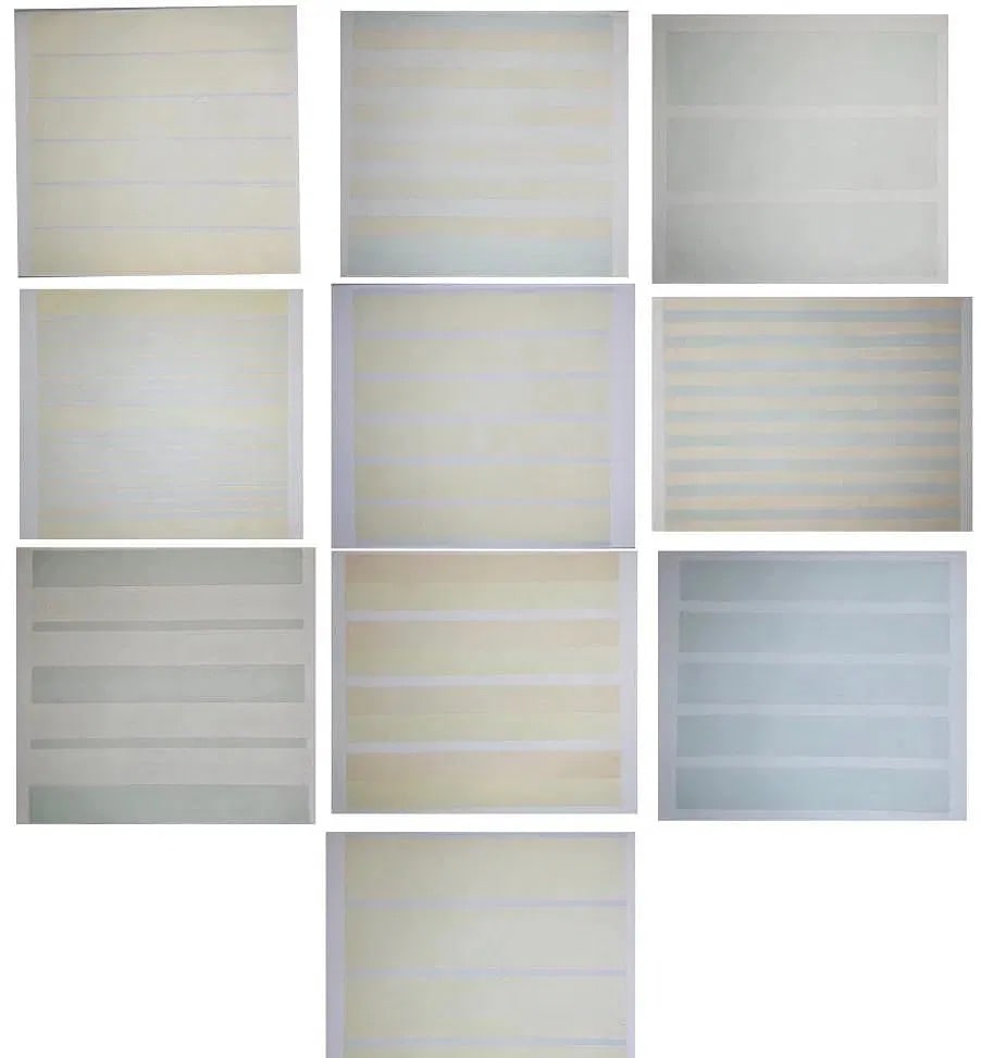 GROUPING OF 10 AGNES MARTIN LITHOGRAPHS ON VELLUM: GROUPING OF 10 AGNES MARTIN LITHOGRAPH PRINTS ON LIGHT VELLUM PAPER-EACH MEASURES 11" X 10.75 INCHES