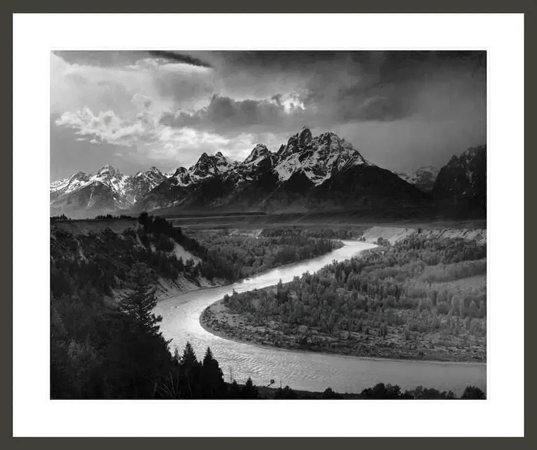 Ansel Adams (American, 1902-1984) Print Snake River: The Tetons and the Snake River, "1942" Print. 32.25 x 26.00 inches (image), 39.75 x 33.25 inches (framed).