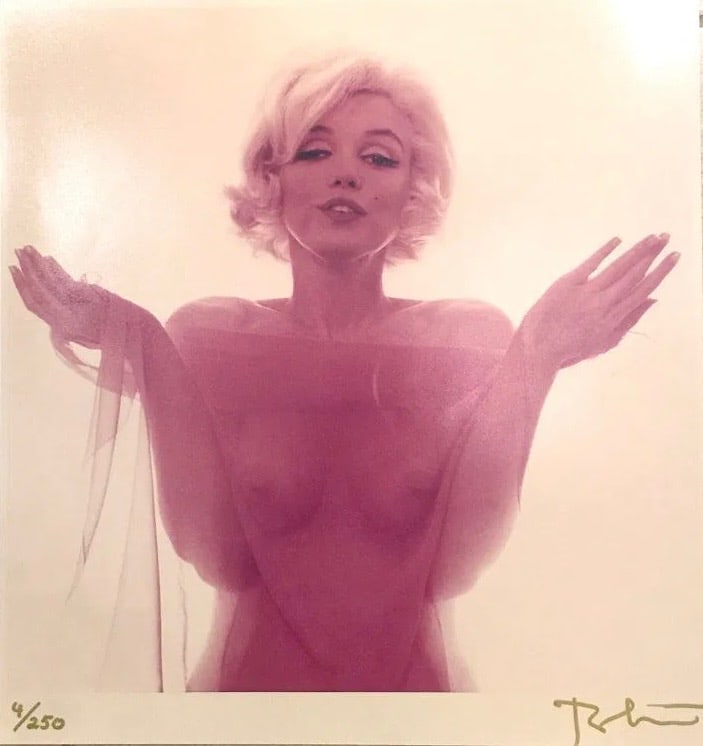 BERT STERN "MARILYN MONROE" PHOTOGRAPH: Measures 19 x 19 inches, photo print on glossy paper, mounted to foam board, printed signature