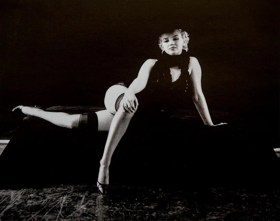 MILTON H. GREENE - Marilyn Monroe, Black Sitting: Measures 11 x 9 inches, photo print on glossy paper, mounted to foam board