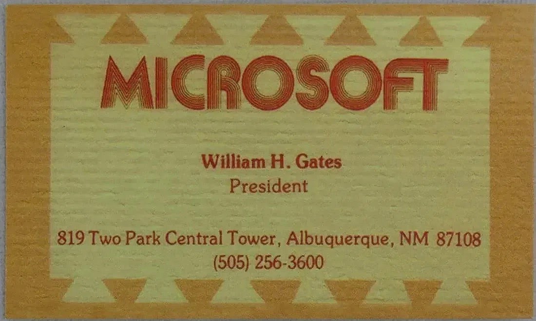 BILL GATES MICROSOFT BUSINESS CARD: William H. Gates business card, President of Microsoft in Albuquerque, NM. 3.5 x 2 inches