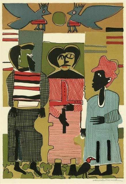 Romare Bearden (1914-1988) Firebirds: Romare Bearden (1914-1988). Title: Firebirds,1979. Medium: Offset print in colors on wove paper, plate signed ,with full margins, measures 24 1/2 x 19 inches