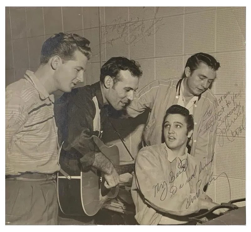 PhotoPrint Sun Records (Million Dollar Quartet) Elvis Presley: Measures 9.5 x 10.5 inches, signatures signed in the plate