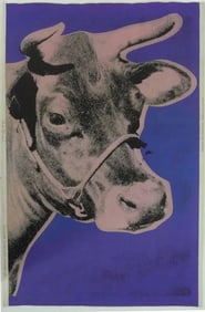 ANDY WARHOL 'COW' PINK ON PURPLE WALLPAPER