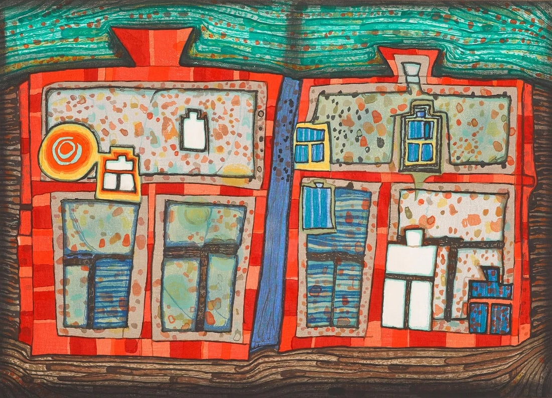 Friedensreich Hundertwasser - 2 to 13 Windows Afloat: Friedensreich Hundertwasser - 2 to 13 Windows Afloat. Print in colors on wove paper. Measures: 16 1/2 x 22 1/2 inches. Signed and dated in the plate.