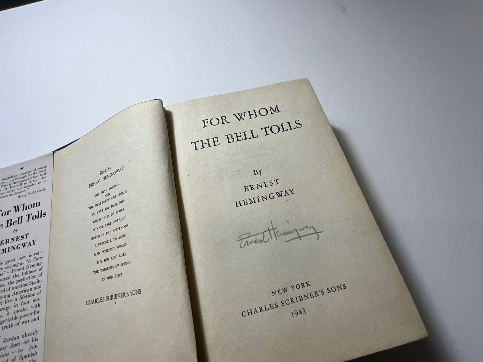 Ernest Hemingway For Whom The Bells Tolls Signed: 1943 signed by Hemingway