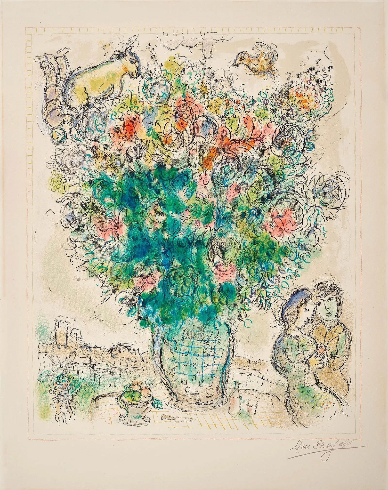 MARC CHAGALL (1887-1985) Bouquet Multicolore Print: MARC CHAGALL (1887-1985) Bouquet Multicolore ,Print in colors, on Arches paper, signed in the plate with full margins, measures approx 32 x 25 inches