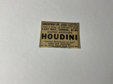 Original Houdini Advertisement 1926 Newspaper