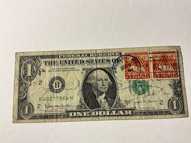Warhol $1.00 dollar bill signed and stamped