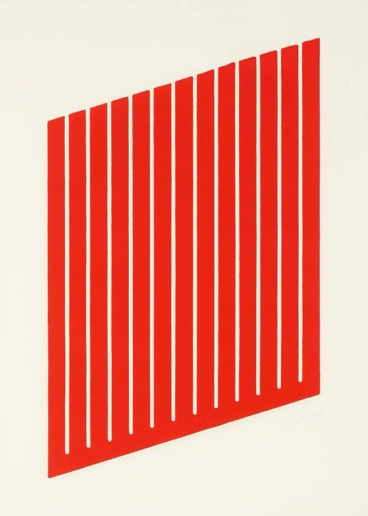 DONALD JUDD (1928-1994) Untitled: one print: DONALD JUDD (1928-1994) Untitled: print in cadmium red, on wove paper, unsigned, measures 30 x 21 inches