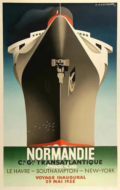 NORMANDIE - DISTIL RESTRIKE POSTER BY CASSANDRE: NORMANDIE - DISTIL RESTRIKE POSTER BY CASSANDRE, measures 40 x 63 inches, linen backed, unknown print date
