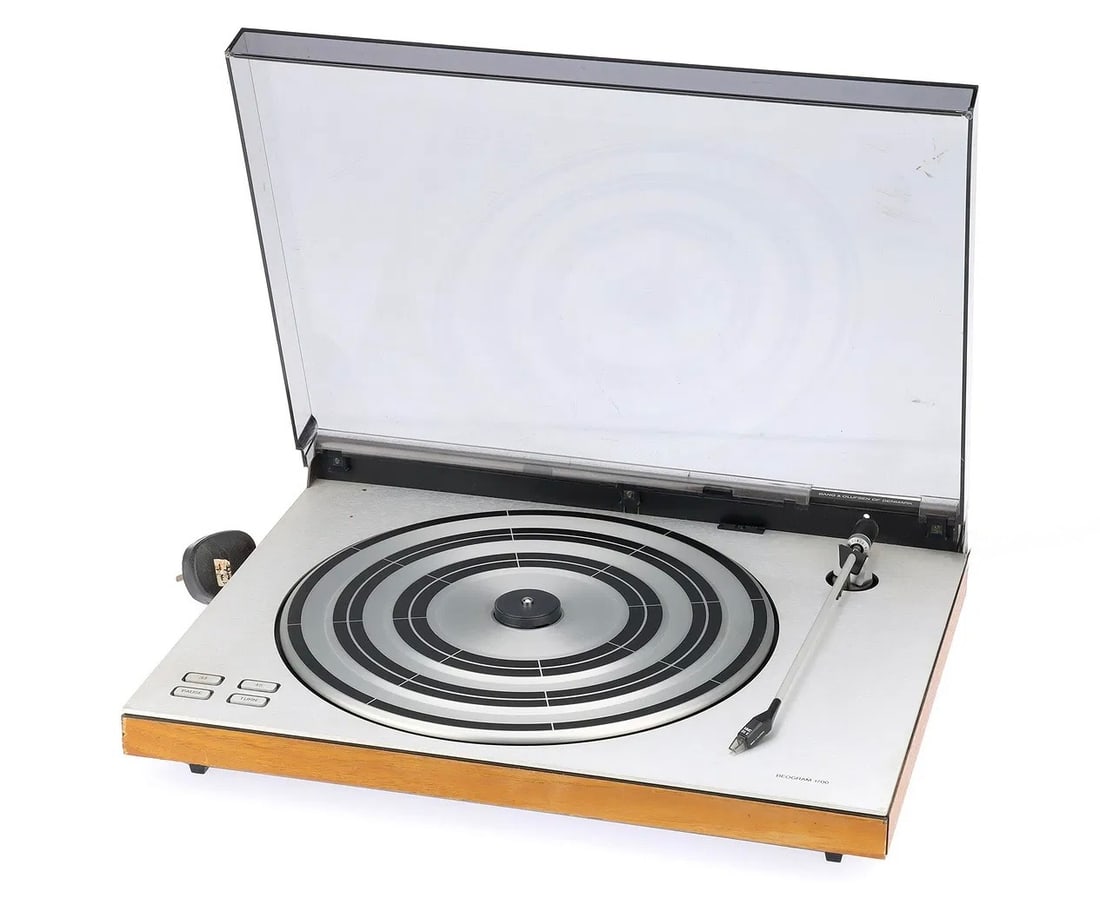 Bang & Olufsen Beogram 1700 Turntable: chrome, acrylic cover lightly scratched, working condition, with Bang & Olufsen MMC 20E cartridge,