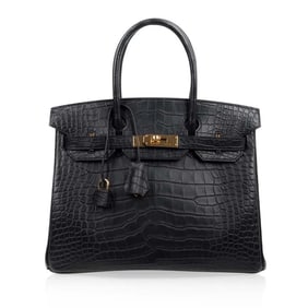 Hermes Birkin 30 Bag, Black Alligator, Gold