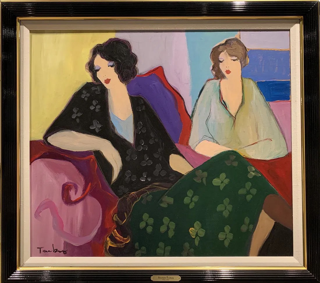 Itzchak Tarkay, Original acrylic on canvas, "Untitled": Itzchak Tarkay (1935 - 2012) Original acrylic on canvas, "Untitled" Canvas 28"x 32", framed 30.5" x 36" inches