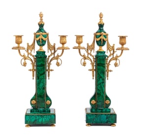 Pair of Empire Style Gilt Veneered Two-Light Candelabra