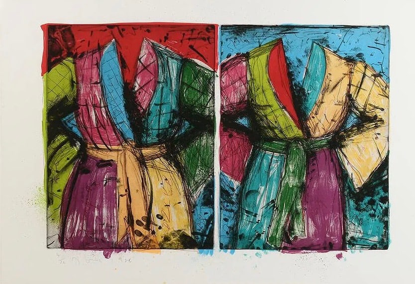 JIM DINE "TWO FLORIDA BATHROBES, 1986": DINE, Jim, (American, b. 1935): "Two Florida Bathrobes", measures 32" x 48", signed lower left and dated 1986, numbered 4/ 70