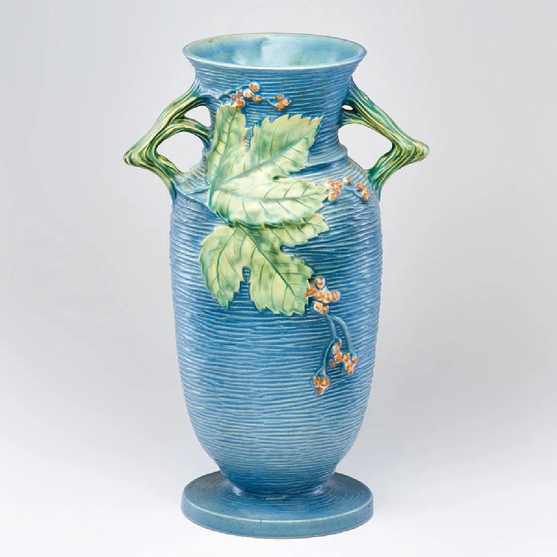 ROSEVILLE Blushberry: 18 1/2" inches blue Bushberry floor vase