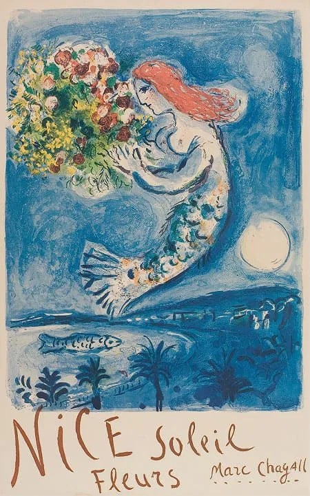 Marc Chagall Nice Soleil Fleurs 1962: Color lithographic poster 38 x 24 inches From the edition of 5000 Printed by Mourlot,in 1962, Paris LITERATURE: Mourlot, 35